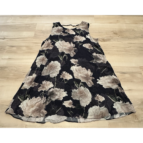 & Other Stories Women 12 Dress A-line V-Back Sleeveless Rose Print Mini Black - Picture 1 of 8